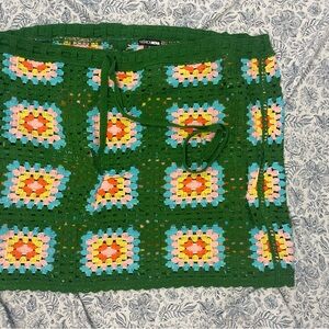 Fashion Nova Green Crochet Mini Skirt with Multicolor Granny Squares